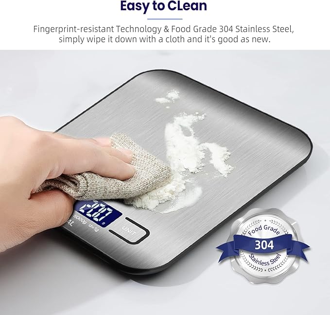 BAGAIL BASICS Digital Kitchen Scale, Premium Stainless Steel Food Scales Weight Grams and Oz for Baking and Cooking, 11lb/5kg with 0.1oz/1g Precision