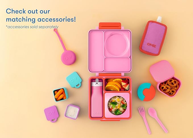 OmieBox Bento Box for Kids - Insulated with Leak Proof Thermos Food Jar - 3 Compartments, Two Temperature Zones (Single) (Packaging May Vary)