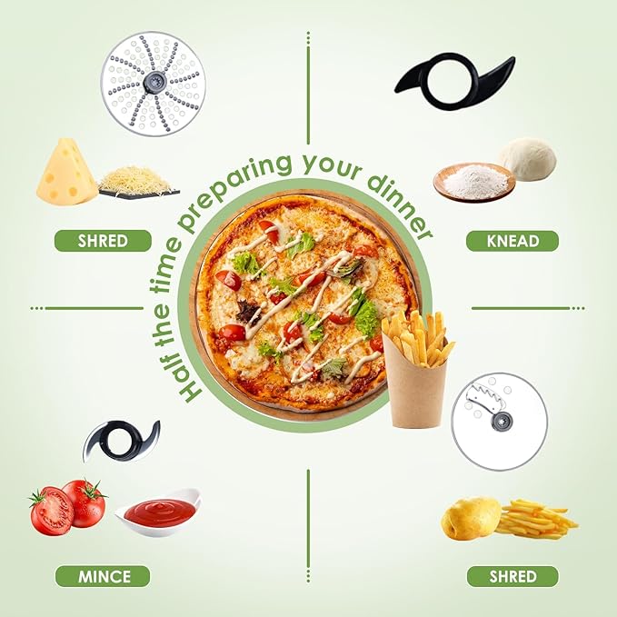Davivy Food Processor 16-Cup (3.8L/128oz) – 9-in-1 Multifunction Vegetable Chopper, Cheese Grater & Dough Kneader with 600W Motor – Shred, Slice, Emulsify & Chop for Home Use, Black