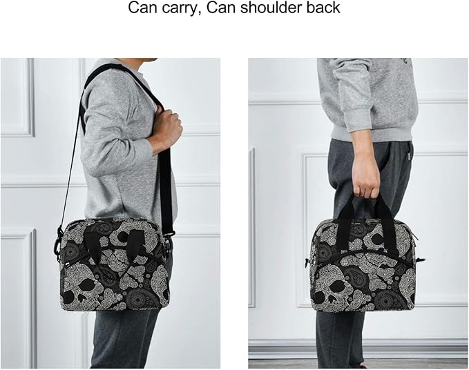 Skull Insulated Lunch Bag Reusable Lunch Tote Bag Cooler Bag for Women Men Adult Lunch Box with Adjustable Shoulder Strap Leakproof Lunch Bag for Work School Picnic Camping
