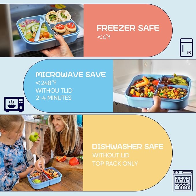 MISS BIG Bento Box - Leakproof Kids Lunch Box, No BPAs & Dyes, Microwave/Dishwasher/Safe (1150ml Blue)