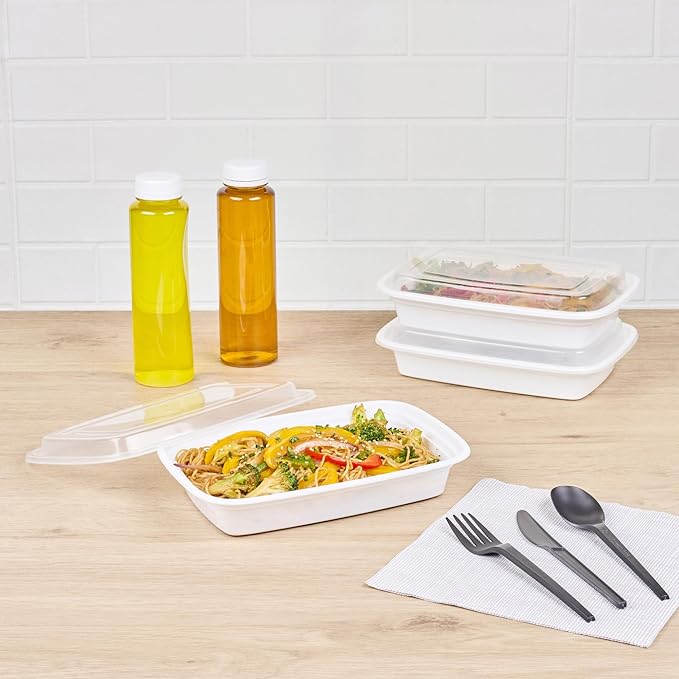 Restaurantware Asporto 24 Ounce Take Out Containers, 50 Food Containers With Lids - Microwavable, Disposable, Black Plastic To Go Food Containers, No BPA, For Take Out And Delivery