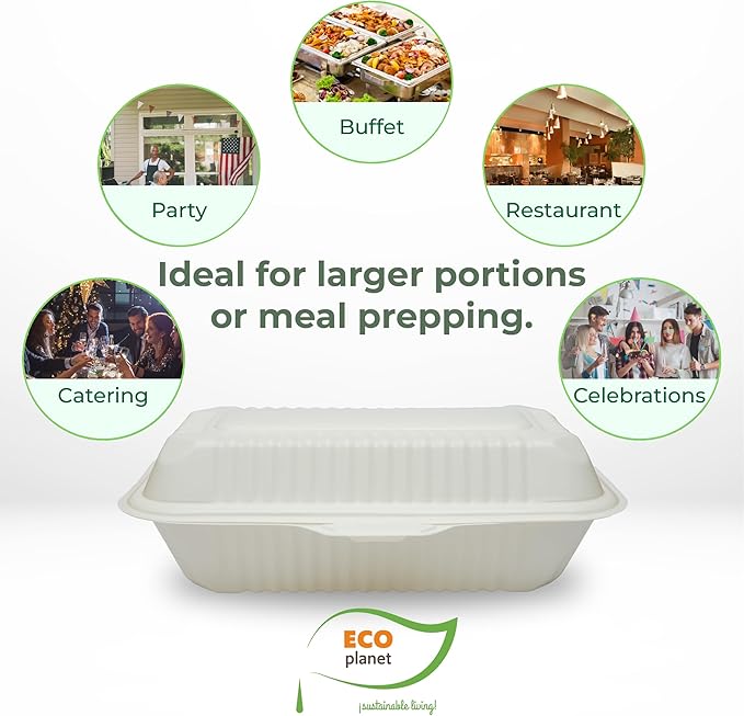 Compostable Food Containers with Lids | Durable, Biodegradable, and Eco-Friendly (50, Rectangular K1)