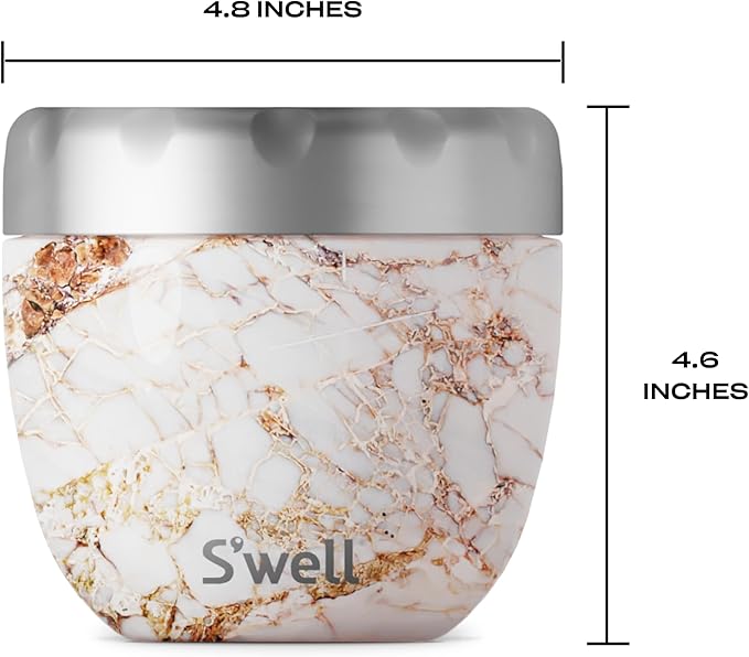 S'well Eats Stainless Steel Food Bowls, 21.5oz, Calacatta Gold, Triple-Layered Vacuum-Insulated Containers Keeps Food Cold for 11 Hours and Hot for 7 hours, Condensation Free, BPA Free