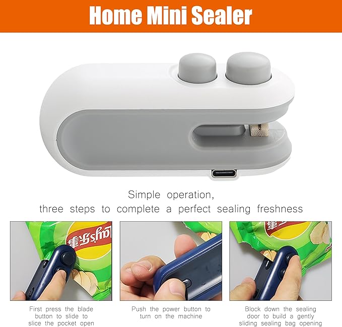 Mini Bag Sealer, 2 in 1 Heat Sealer with Cutter, Portable Resealer Machine,Plastic Heat Seal Sealer Kitchen Gadget for Mylar/Food Storage Bags,Mini Bag Resealer Machine for Plastic Snack Bags (1pack)
