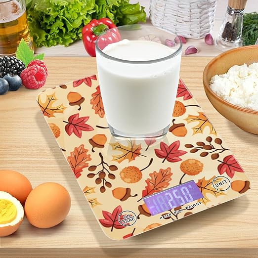 Food Scale Kitchen Digital Scale Food Ounces and Grams Dieting Baking Cooking Waterproof Glass Panels LCD Display,4 Units Scale Tare Function Fall Leaves
