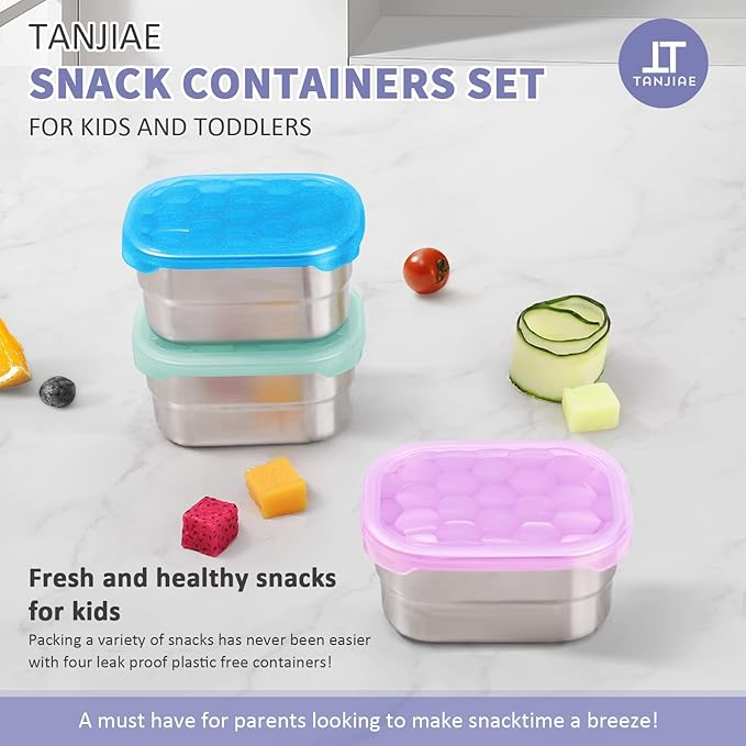 Kids Snack Pro - Stainless Steel Snack Containers for Kids | Easy Open Leak Proof Small Food Containers with Silicone Lids - Perfect Metal Toddler Lunch Box for Daycare and School (8oz)