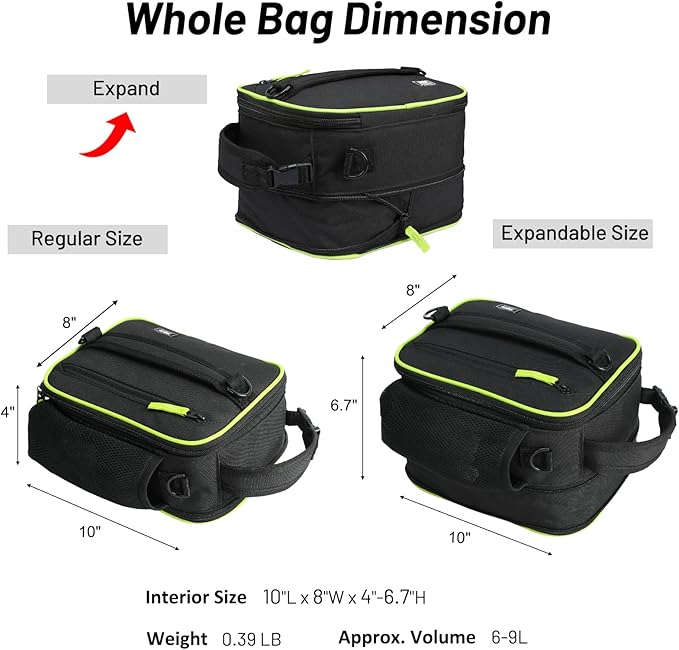 MIER Expandable Lunch Bag Insulated Lunch Box for Men to Work Travel Portable Lunchbox Bags with Shoulder Strap and Water Bottle Holder(Black/Green