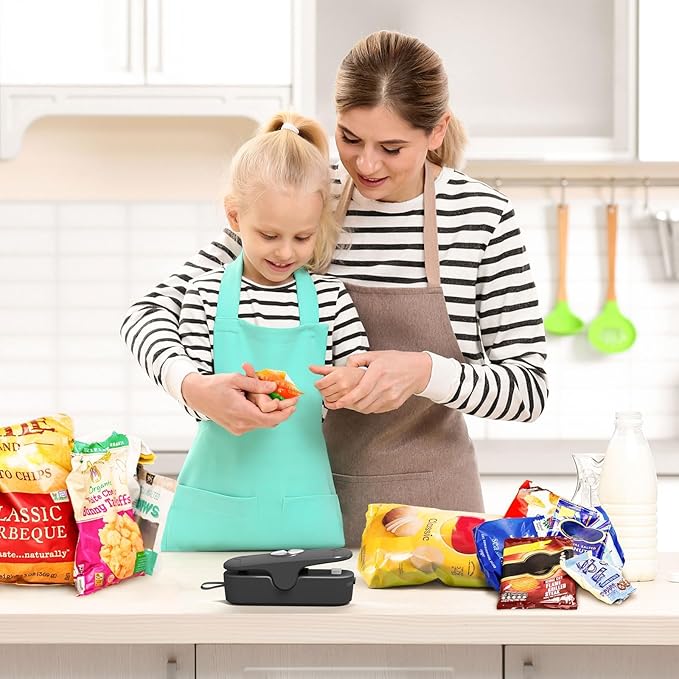 2 Pack Mini Bag Sealer, 2 in 1 Sealer and Cutter, Portable Heat Sealer Machine, Chip Heat Resealer for Snacks & Food Storage, Black/White (Batteries Included)