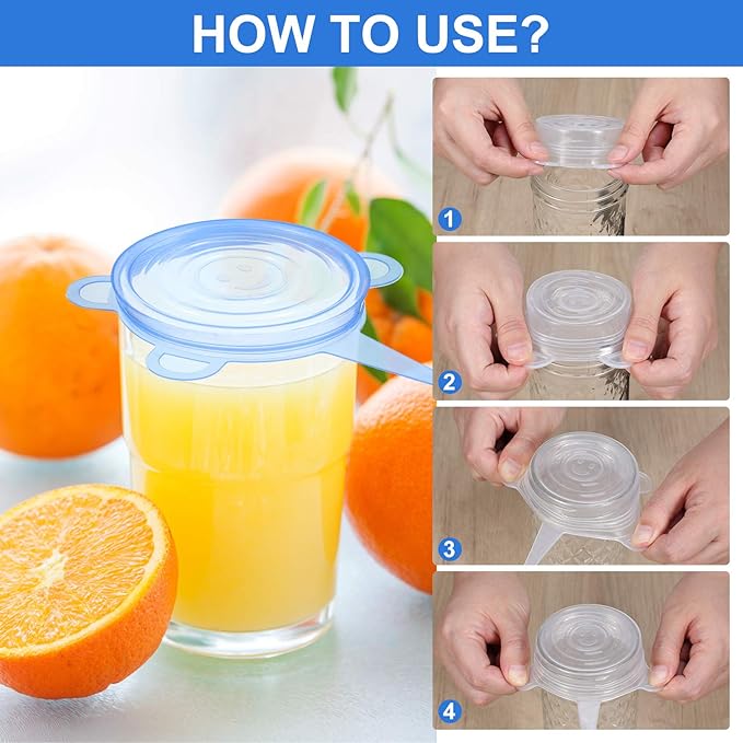 Patelai 24 Pieces Silicone Stretch Can Lids Reusable Expandable Jar Lid Soda Beer Cans Round Elastic Container Food Storage Covers for Mug Cup Small Bowl Fruits Vegetables Storage