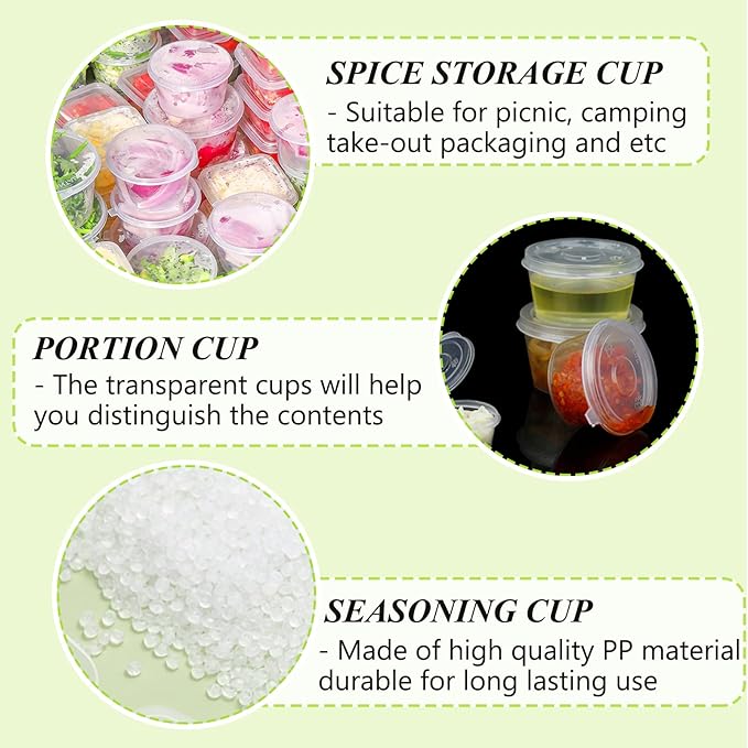 CYEAH 400PCS 1 oz Small Plastic Containers with Lids, Jello Shot Cups with Lids, Disposable Portion Cup BPA Free for Sauce, Condiments, Souffle, Salad Dressing, Medicine or Slime