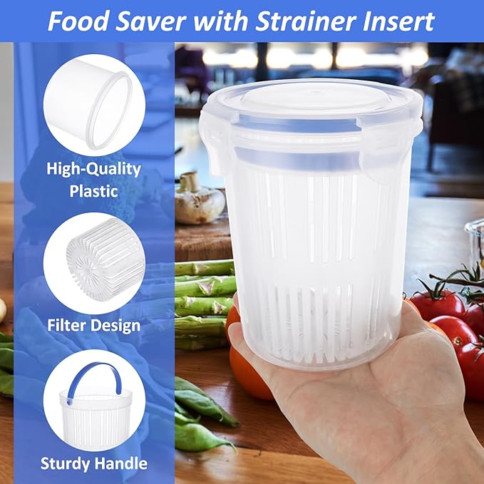CYEAH 6 Pcs Pickle Jar with Strainer Flip, 33 oz & 25 oz Pickle Jar Container with Leak Proof and Lock It Lid, Pickle Holder Keeper Lifter, Bucket of Pickles for Olive Jalapeno Juice Food Storage