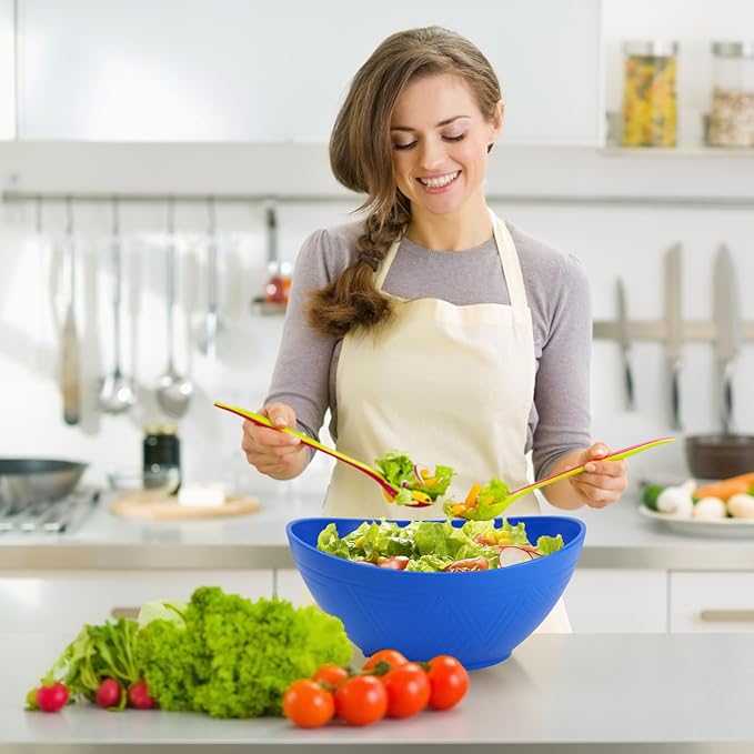 Homienly Salad Bowls 60 OZ Large Serving Bowls Wheat Straw Bowls Set of 2 Unbrekable Bowls for Kitchen, Serving, Camping, Fruit, Ramen Microwave and Dishwasher Safe - Blue