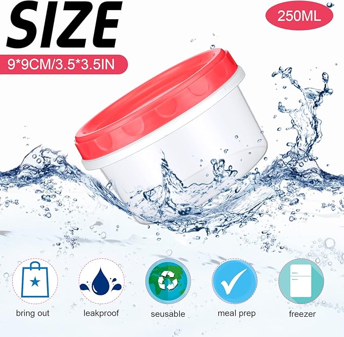 Sieral 36 Pack 8 oz/ 250 ml Freezer Containers with Lids Plastic Twist Top Deli Jars Reusable Freezer Storage Containers for Food Round Wide Mouth Lunch Snacks(Red)