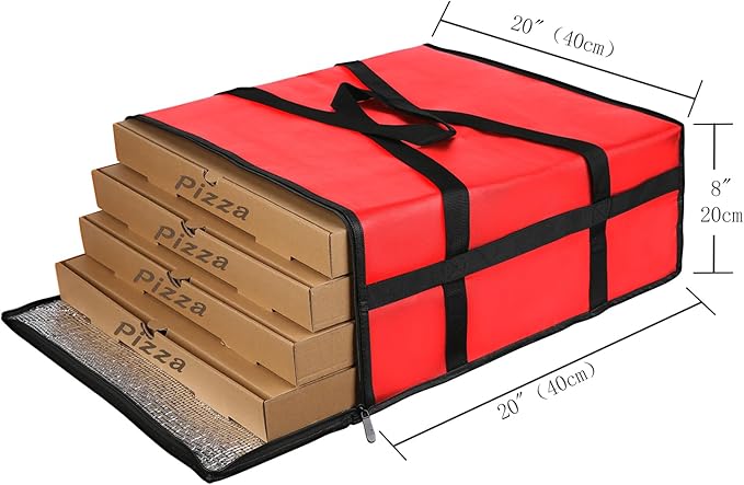 musbus 20x20x8 RED Pizza Carrier Insulated Bags Large for Deliveries, Insulated Pizza Carrier Delivery Bag Food Bag for Personal and Professional Use