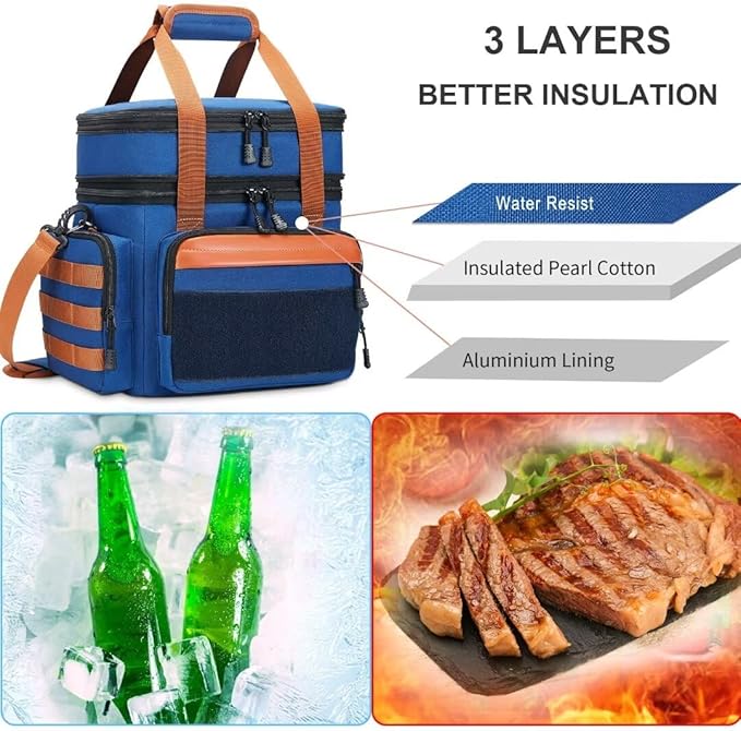 Tactical Lunch Box for Men, Insulated Lunch Bag Adult, Thermal Lunchbox Leakproof Waterproof Cooler Bag, Large Lunch Pail for Work Office Camping Travel (Blue)