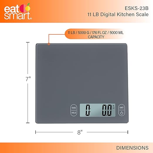 Eat Smart Eat Smart 11lb Food Kitchen Glass Scale, Grey
