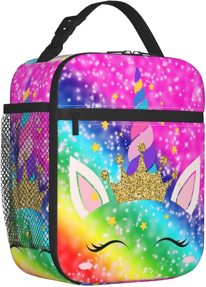 YETTA YANG Rainbow Unicon Colorful Portable Lunch Bag Insulated Lunch Box Reusable Totes For Women Men Work Picnic Camping