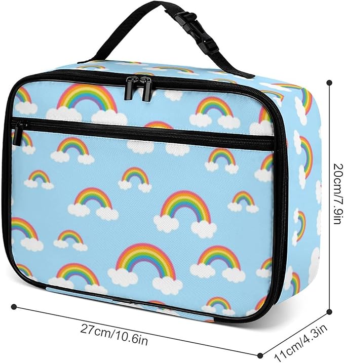 Blue Sky Rainbows Reusable Lunch Box Insulated Lunch Bag Cooler Bag Lunchbox Meal Food Container Tote Bag for Women Kids Girls School Camping Hiking Picnic Beach Travel