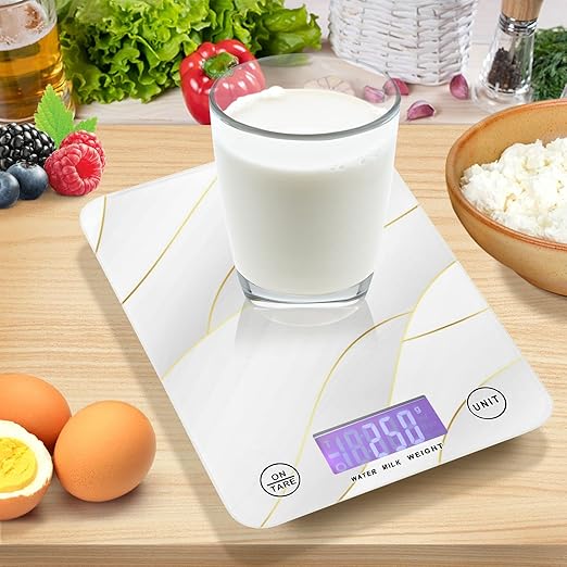 Food Scale Kitchen Digital Scale Food Ounces and Grams Dieting Baking Cooking Waterproof Glass Panels LCD Display,4 Units Scale Tare Function Marble White