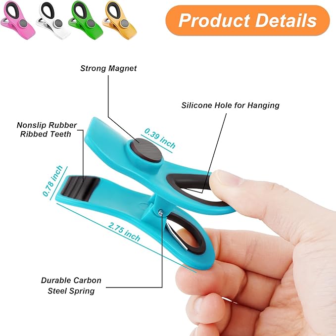 30 Pack Chip Clips Bag Clips, Multicolor Clips for Food Packages, Multipurpose Magnetic Clips, Chip Clips Bag Clips Food Clips, Refrigerator Magnet Clips Chip Clip, Bag Clips for Food Storage
