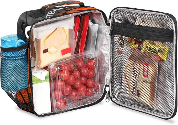 Basketball Sport Lunch Box Kids Insulated Lunch Bag for Boys Girls, Reusable Waterproof Lunch Box with Adjustable Shoulder Strap Cooler Tote Bag for School, Work, Picnic