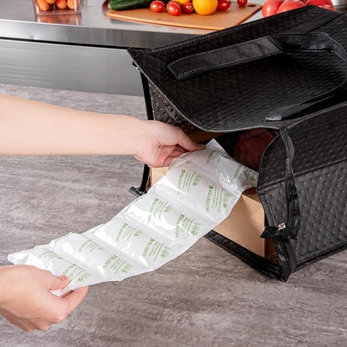 Restaurantware Delivery Tek 15.4 x 5.7 Inch Ice Sheets 10 Durable Cold Packs - Easy-To-Use Design Leakproof Plastic Shipping Ice Packs Reusable For Frozen Meat Vegetables or Beverages