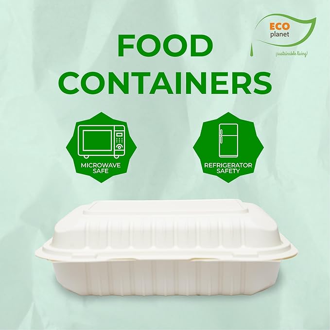 Compostable Food Containers with Lids | Durable, Biodegradable, and Eco-Friendly (50, Rectangular J1)