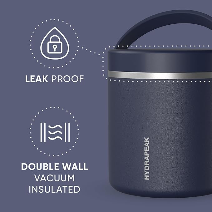 Hydrapeak 25oz Stainless Steel Vacuum Insulated Thermos Food Jar | Thermos for Hot Food and Cold Food, Wide Mouth Leak-Proof Soup Thermos for Adults, 10 Hours Hot and 16 Hours Cold (Navy)