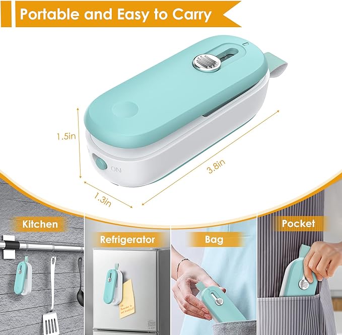 FEPPO Mini Bag Sealer, 2 in 1 Bag Sealer Heat Seal with Cutter and with Lanyard, Mini Bag Resealer Machine for Plastic Bags Snack Bags Food Storage (Batteries Included)