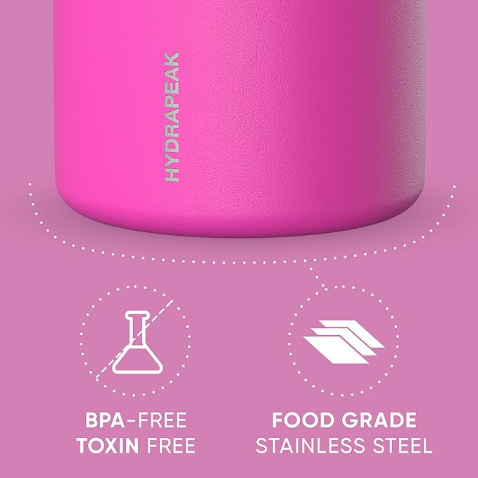 Hydrapeak 25oz Stainless Steel Vacuum Insulated Thermos Food Jar | Thermos for Hot Food and Cold Food, Wide Mouth Leak-Proof Soup Thermos for Adults, 10 Hours Hot and 16 Hours Cold (Fuchsia)