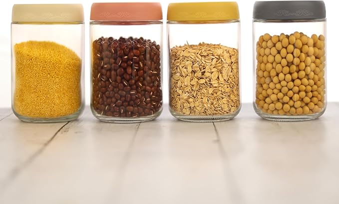 18 OZ Glass Food Jar Storage Containers with Airtight Lids, Reusable Wide Mouth Overnight Oats Glass Mason Jars for Snacks Yogurt Pudding(Multicolor 4pack-2)
