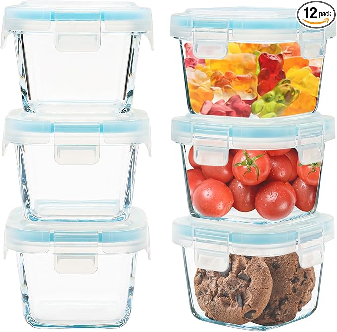 Small Glass Containers 6 Pack, 6 oz Reusable, Airtight, Leakproof Mini Food Storage Containers with Lids