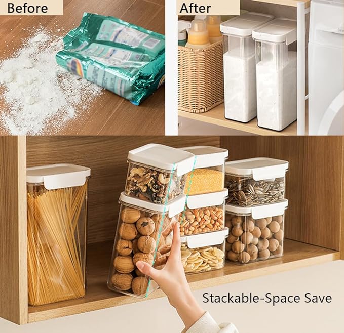 Cereal Containers Storage Airtight Food Storage Container Plastic Kitchen Organizer with Pour Spout Measuring Cup for Dry Food, Flour, Sugar, Nuts, Rice dispenser,2 Pack-1.8L