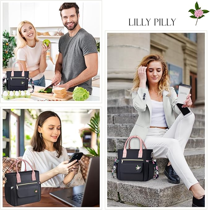 Deluxe Large Insulated Lunch Bag Box Women - Leakproof Waterproof Cooler with Multi Pockets Removable Strap for Work Picnic - Teacher Mothers Day Christmas Birthday Gifts