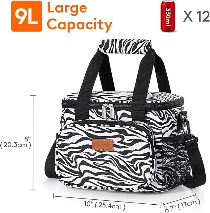 Lifewit Large Lunch Bag Insulated Lunch Box Soft Cooler Cooling Tote for Adult Men Women, Zebra Stripes 12-Can (9L)