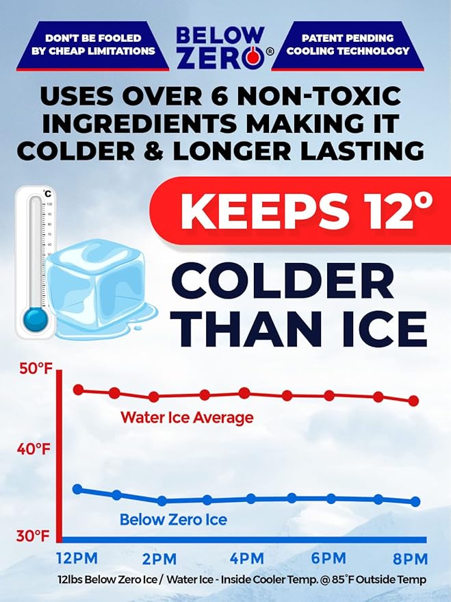 Below Zero Prefilled Reusable Ice Packs for Coolers | Long Lasting Freezer Ice Blocks for Camping, Lunch Bags & More | 48 Hour Cooler Ice Pack Technology