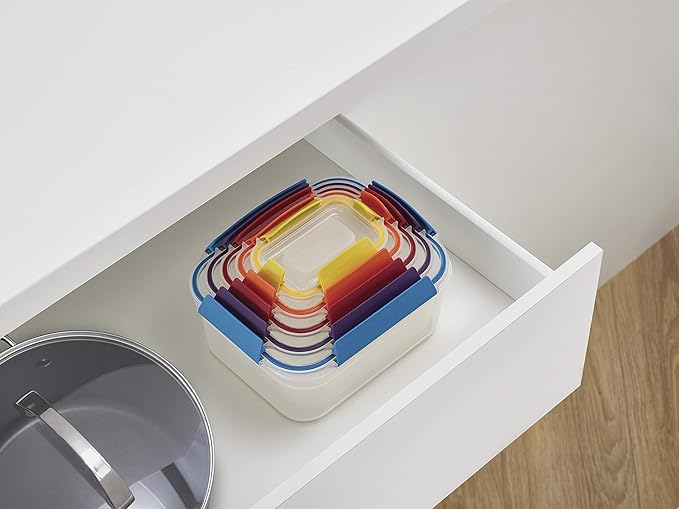 Joseph Joseph Nest Lock Plastic BPA Free Food Storage Container Set with Lockable Airtight Leakproof Lids, 10-Piece, Multi-Color (Pack of 4)