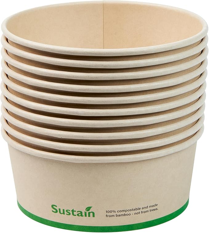 Restaurantware-Sustain 25 Ounce Sturdy Paper Take Out Boxes, 50 Round Take Out Food Containers - With PLA lining, Compostable, Bamboo Paper Containers, Disposable, Greaseproof
