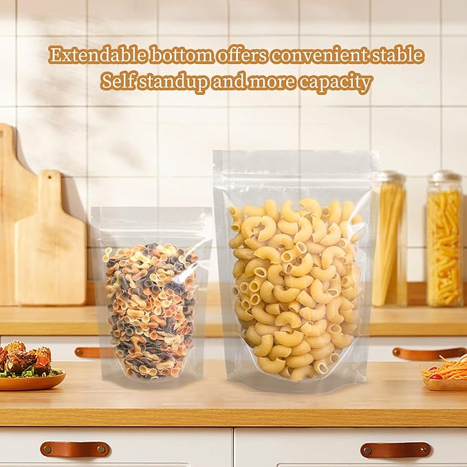 50 Pcs 7.9"X5.5" Clear Stand Up Zipper Seal Bgas,Reuseable Ziplock Plastic Pouch for Food Storage, Transparent Sealing Food Pouches Snack Packing,Cookie,Snack,Spices,Pet Food and Drinking