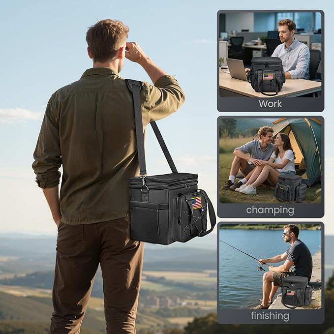 Tactical Lunch Box for Men, 20L Expandable Double Insulated Cooler Bag with Detachable Molle Pouches, Modern Tote for Adults, Waterproof and Leakproof for Work, Camping, Picnic, Hiking