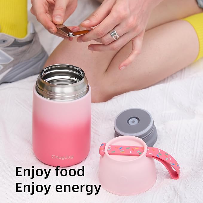 Thermo for Hot Food for Adults Kids | Wide Mouth, 18 oz Insulated Food Jar with Spoon, Leakproof Soup Thermo for School Office Travel, Thermal Steel Lunch Container Easy to Carry (Pink)