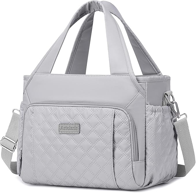 Artelaris Lunch Bag for Women, Insulated Lunch Box for Work, Large Leakproof Cooler Purse with Side Pockets & Removable Shoulder Strap Women's Lunch Tote Bag for Picnic Beach Cute Lunch Bags (Gray)