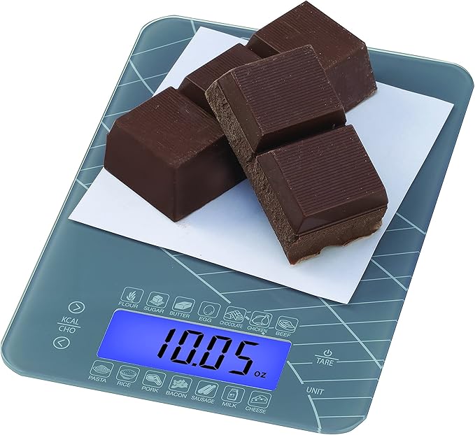 SmartHeart Digital Kitchen Food Scale with Calorie & Carb Calculator Tempered Glass | Precision Measurements | Unit conversions: oz, lbs, g, ml | 14 pre-Set Foods