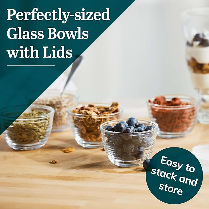 Libbey Small Glass Bowls with Lids, 6.25 ounce, Set of 8, Clear, 3.45-inch Diameter