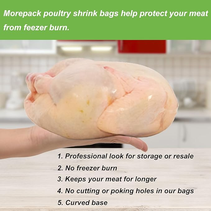Poultry Shrink Bags,100 Pack 10x16 Inches Clear Poultry Heat Shrink Bags Freezer With 100 Zip Ties for Chickens,Rabbits