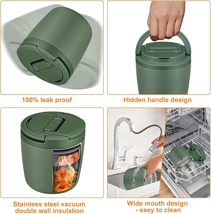 40oz Insulated Lunch Containers for Adults Soup Thermo for Hot Food Jar Wide Mouth Leak Proof Vacuum Stainless Steel Thermal Bento Box with Buckle Lid and Spoon