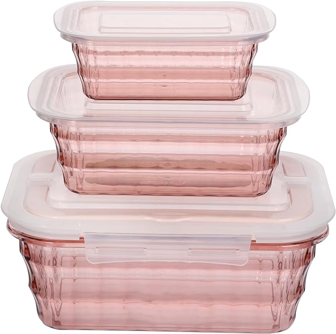 Taiuloo Set of 3 Food Storage Container, BPA Free Salad Bowls with Lids, Salad Lunch Container To Go with Handle, Plastic Meal Prep Storage Containers for Snacks, Fruits, Pink