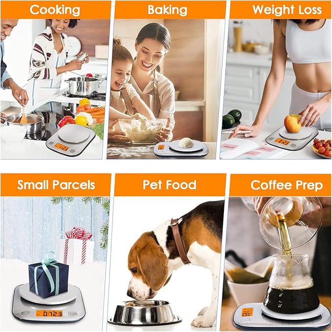 Fuzion Digital Kitchen Scale, 11lb/5kg Food Scale Weight Grams and oz for Weight Loss, Cooking and Baking, 1g/0.1oz Precise Graduation, Waterproof Platform, Easy Clean, Dishcloth Included