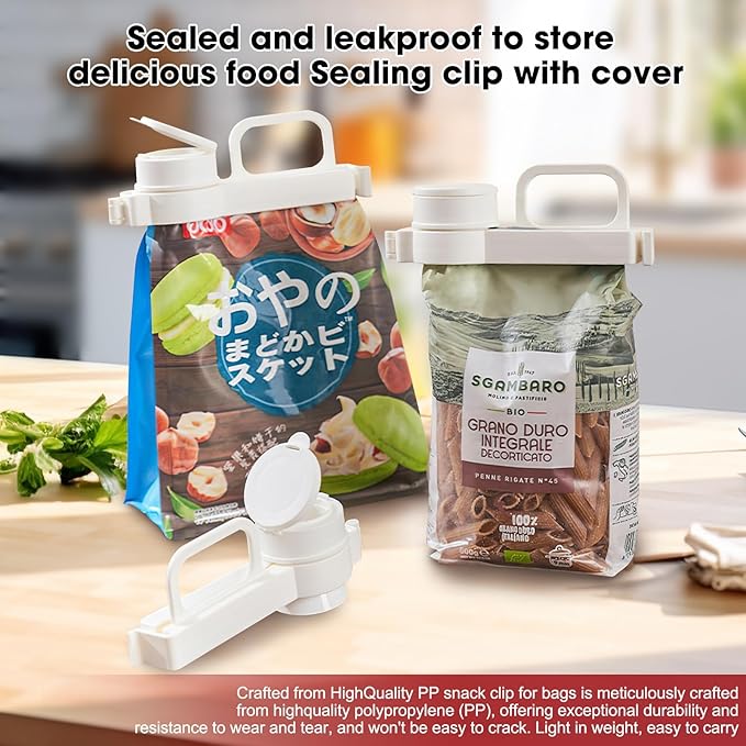 Food Bag Clips With Pour Spout, Food Storage Sealing Clips With Pour Spouts, Snack Clips for Bag With Handle, suitable for small particle food, flour, grains, rice, coffee and other food bags (2pcs)